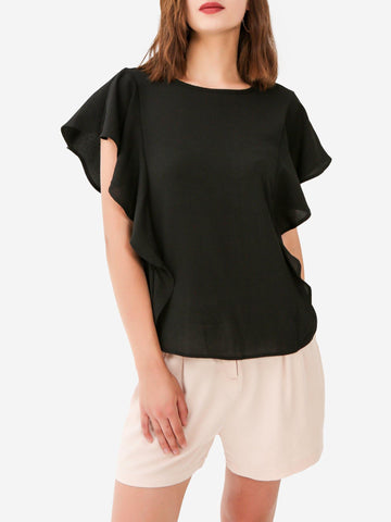 Black Ruffle Sleeves Top - Shopmossrose